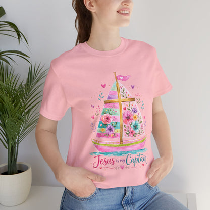 Jesus Is My Captain Floral Sailboat T-Shirt