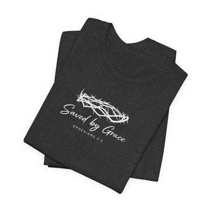 Faith Over Fear T-Shirt — "Saved by Grace" Christian Tee (Heart & Crown)