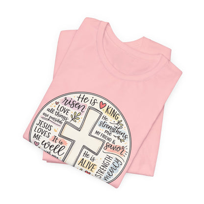 Christian Cross Faith T-Shirt — He Is Risen Inspirational Graphic Tee
