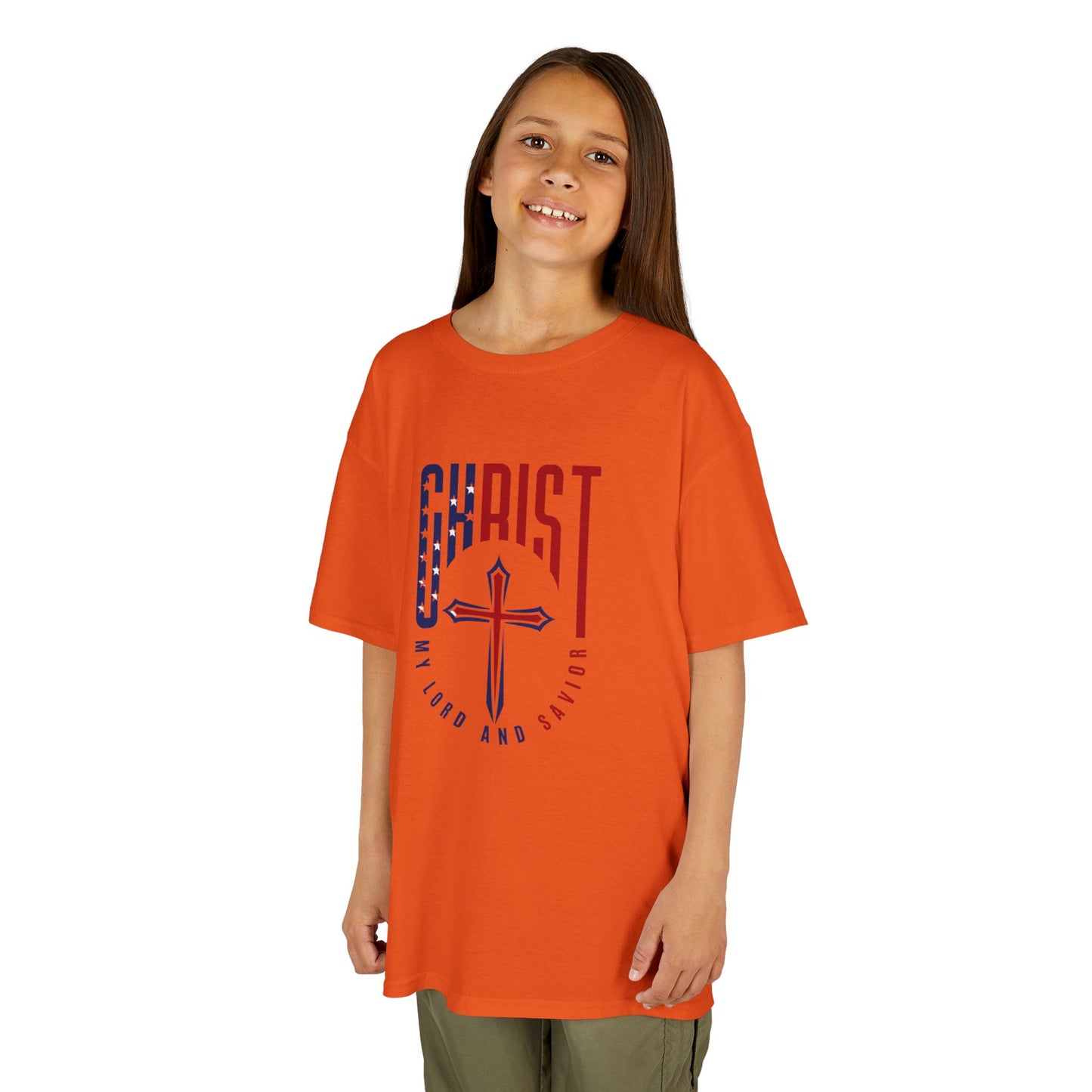 Kids Christian T-Shirt — "Christ Lives Our Hope" Patriotic Cross Tee