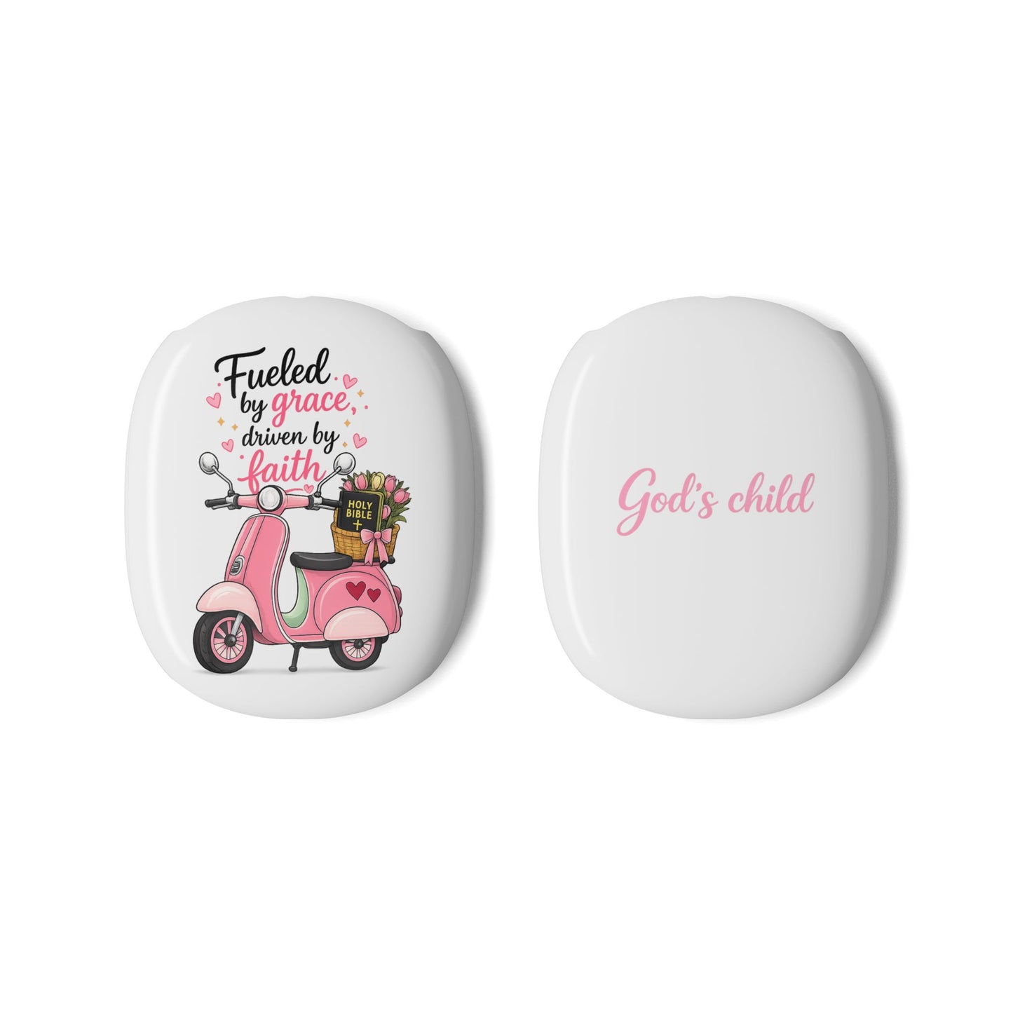 AirPod Max Case — "Fueled by Grace, Driven by Faith" Pink Scooter Christian Design
