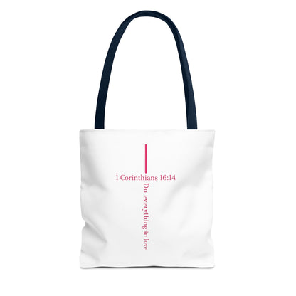 Christian Tote Bag — I Corinthians 16:14 'Do Everything in Love' Cross Design