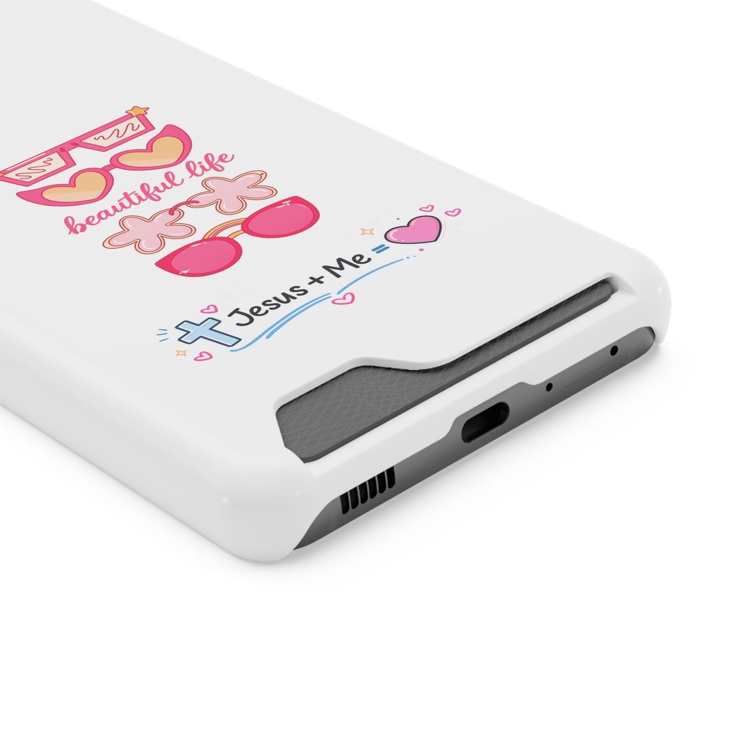 Jesus + Me Phone Card Case — "Beautiful Life" Pink Sunglasses Christian Wallet Case