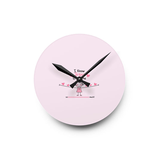 Acrylic Wall Clock - Cute Pink 'I Know Jesus Loves Me' Kids Nursery Clock