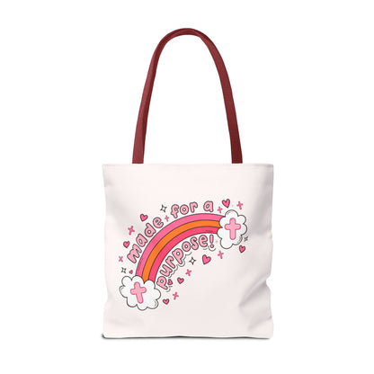 Pink Faith Tote Bag — Inspirational Cross & Rainbow AOP Tote
