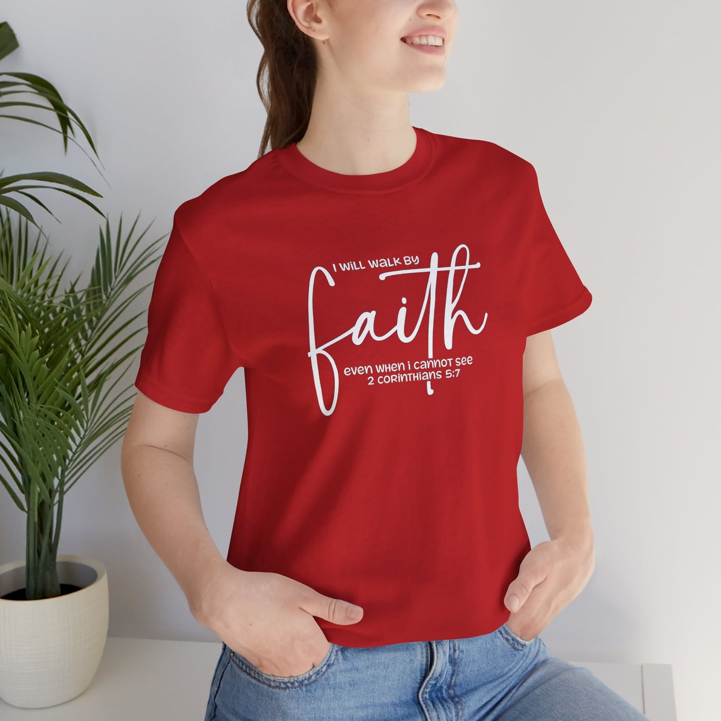 Faith Graphic Tee — "I Will Walk By Faith" Christian Inspirational T-Shirt