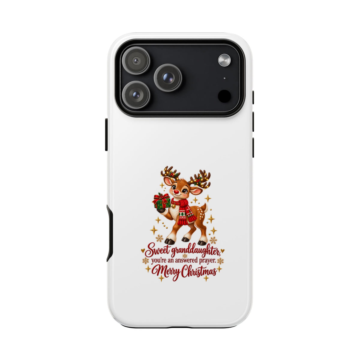 Christmas Reindeer Phone Case — “Sweet granddaughter you’re an answered prayer” Holiday Phone Cover