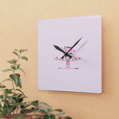 Acrylic Wall Clock - Cute Pink 'I Know Jesus Loves Me' Kids Nursery Clock