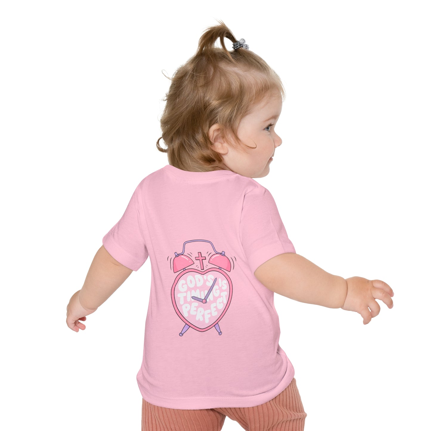 Baby T-Shirt — Pink Christian Faith Design: “Blessed is the Nation” & Heart Alarm “God’s Timing is Perfect”