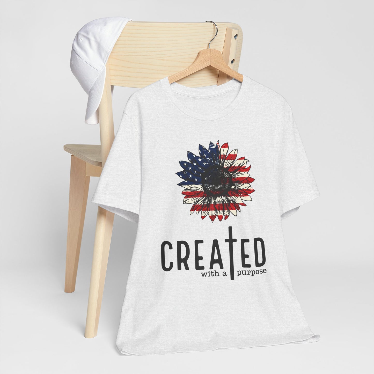 Created With A Purpose American Flag Sunflower T-Shirt