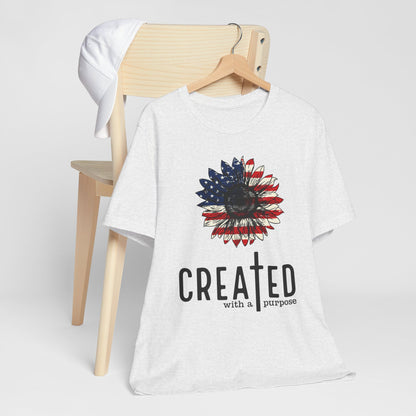 Created With A Purpose American Flag Sunflower T-Shirt
