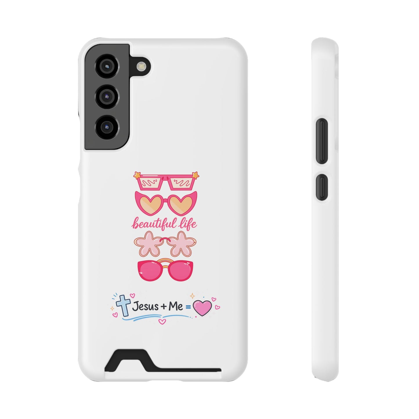 Jesus + Me Phone Card Case — "Beautiful Life" Pink Sunglasses Christian Wallet Case