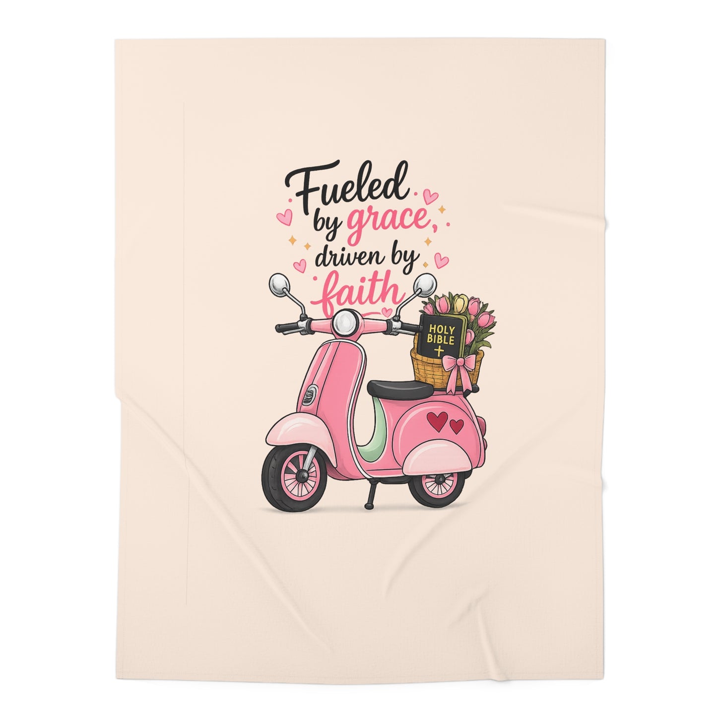 Baby Swaddle Blanket — "Fueled by Grace, Driven by Faith" Pink Scooter Swaddle