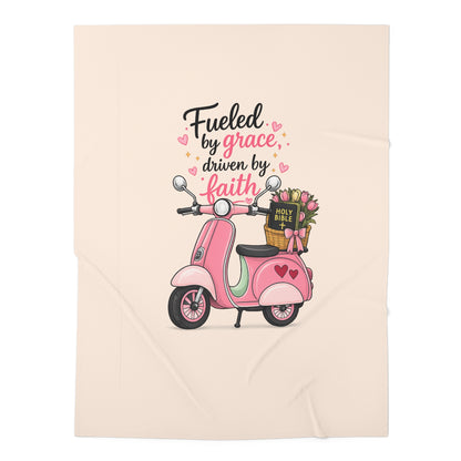 Baby Swaddle Blanket — "Fueled by Grace, Driven by Faith" Pink Scooter Swaddle