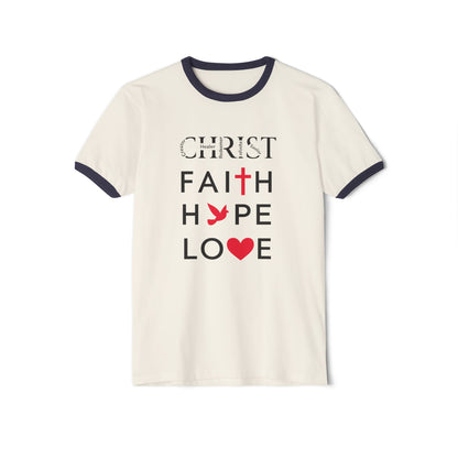 Christian Ringer T-Shirt — 'CHRIST' Front / 'JESUS' Back Religious Tee