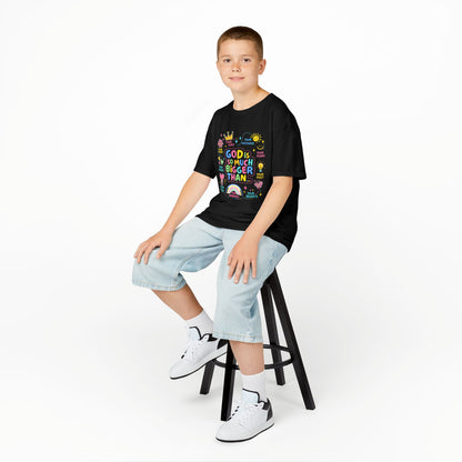 UNISEX Kids Tee — "God Is So Much Bigger Than" Colorful Faith Graphic