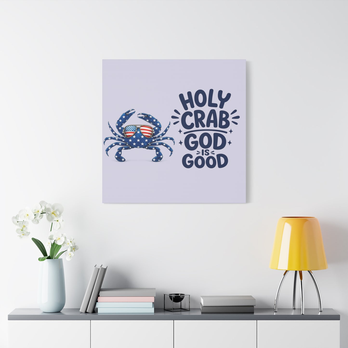 Patriotic Crab Canvas — "Holy Crab God Is Good" Wall Art