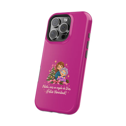 Magenta Christmas Grandma Phone Case — "Abuela, eres un regalo de Dios. ¡Feliz Navidad!" Magnetic Impact-Resistant