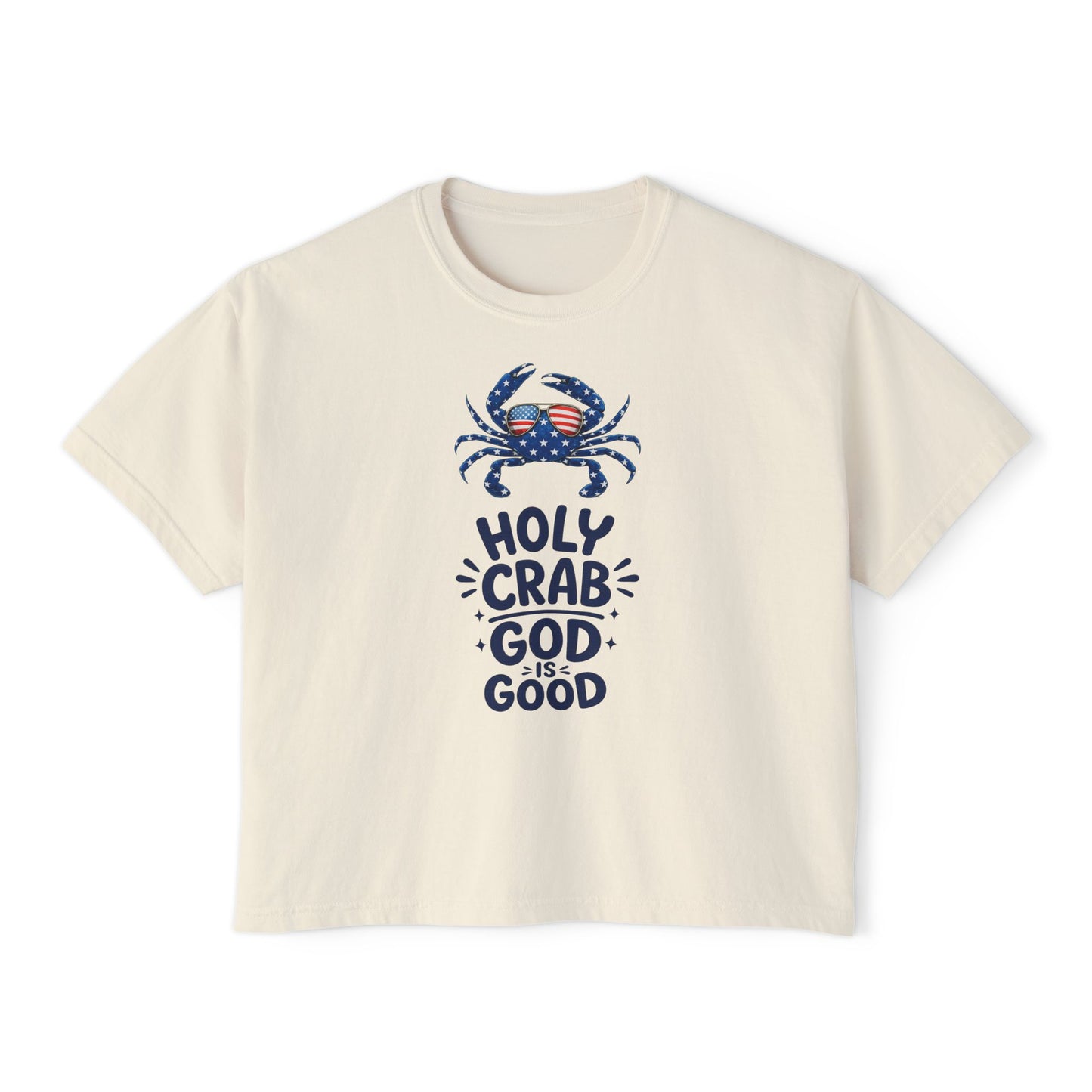 Women’s Boxy Tee — ‘Holy Crab, God Is Good’ Nautical Christian Tee