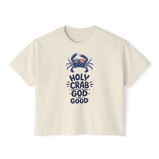 Women’s Boxy Tee — ‘Holy Crab, God Is Good’ Nautical Christian Tee