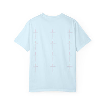 Minimalist Cross Tee — Subtle Vertical 'I Crossed Your Line' Graphic