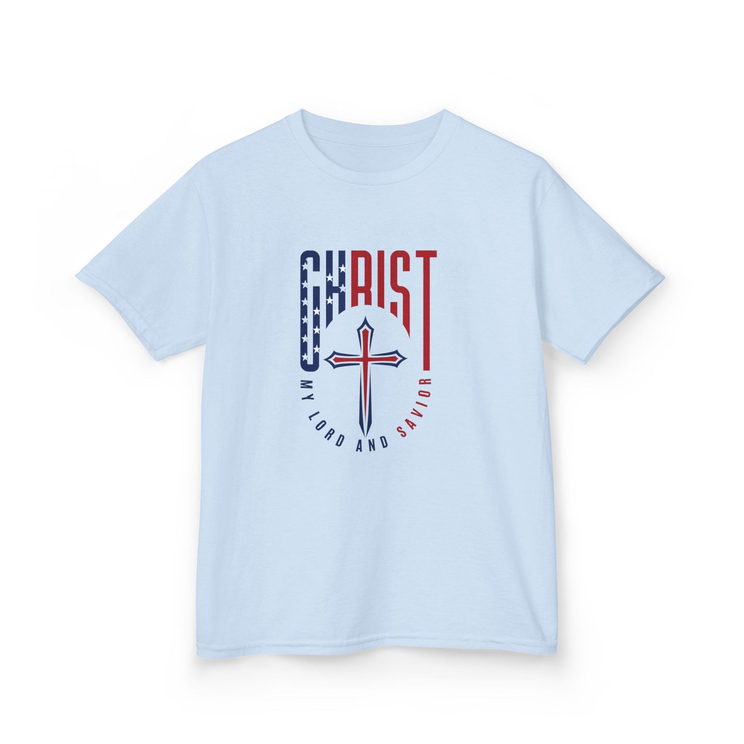 Kids Christian T-Shirt — "Christ Lives Our Hope" Patriotic Cross Tee