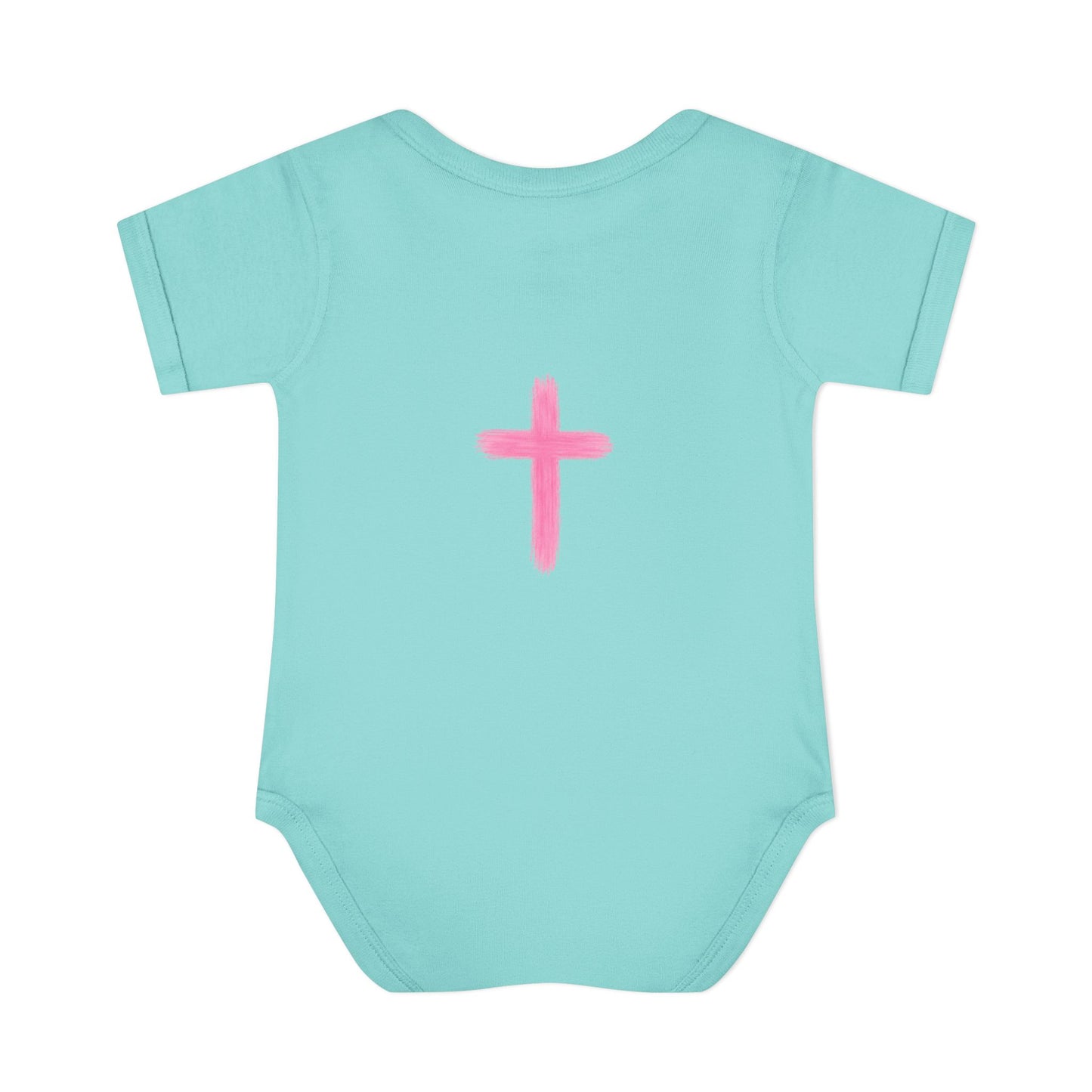 Infant Bodysuit – "God Is Within Her She Will Not Fall" Pink Cross Christian Baby Onesie