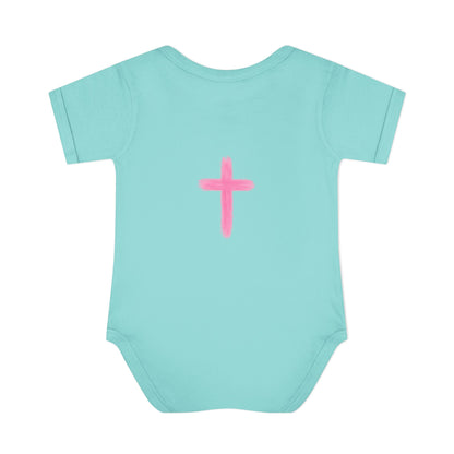 Infant Bodysuit – "God Is Within Her She Will Not Fall" Pink Cross Christian Baby Onesie
