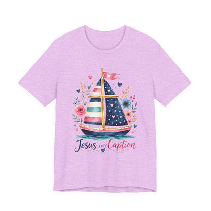 Jesus Is My Caption Sailboat T-Shirt — Floral Patriotic Christian Tee