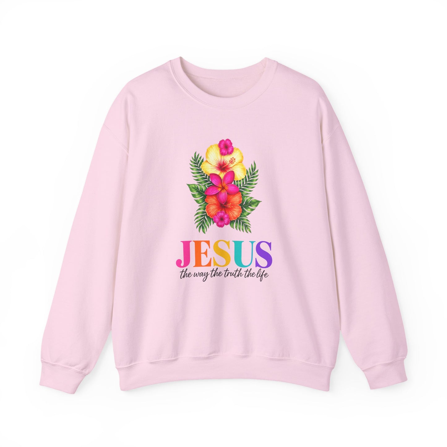 Floral Jesus Crewneck Sweatshirt — Tropical Hibiscus Faith Design