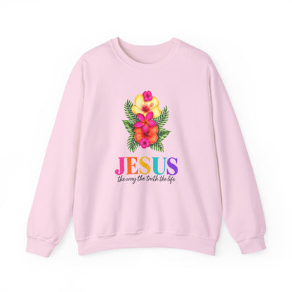 Floral Jesus Crewneck Sweatshirt — Tropical Hibiscus Faith Design