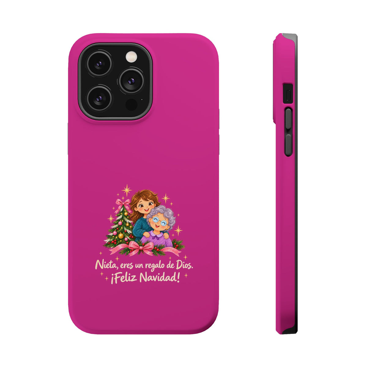 Magenta Christmas Grandma Phone Case — "Abuela, eres un regalo de Dios. ¡Feliz Navidad!" Magnetic Impact-Resistant