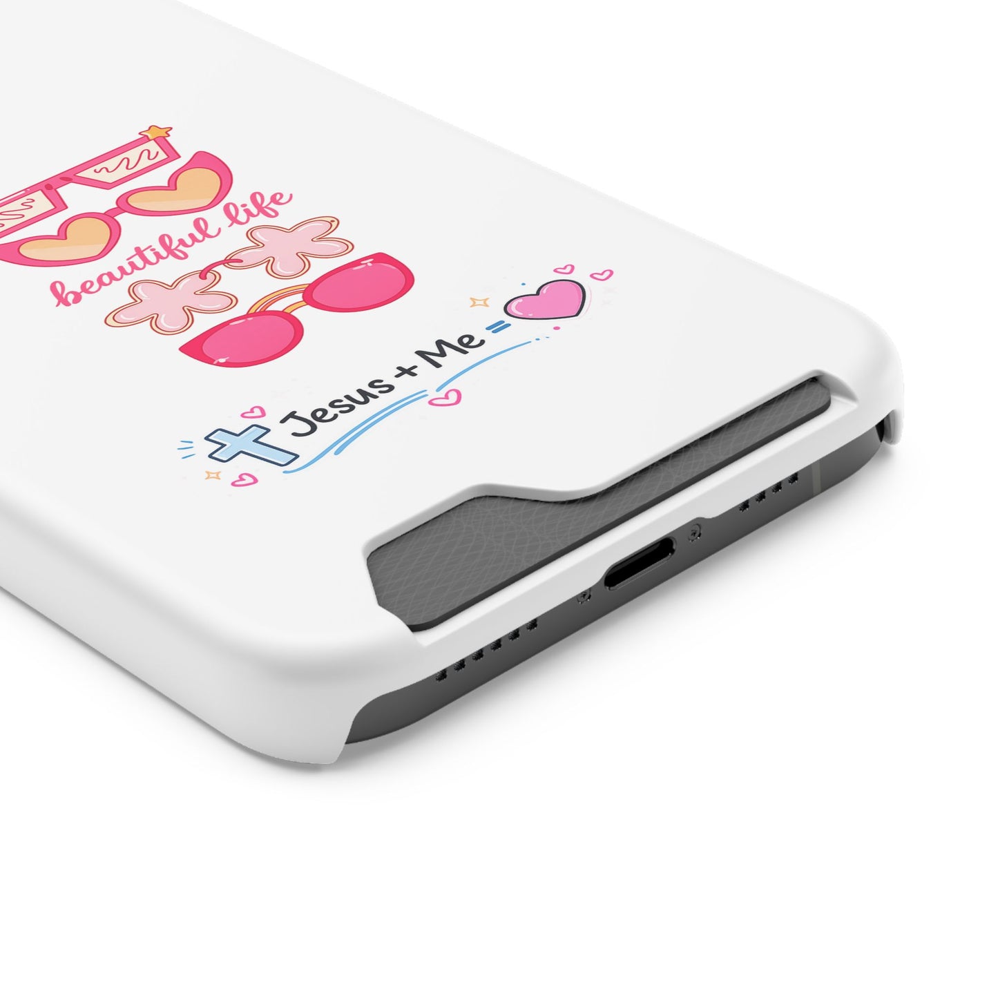 Jesus + Me Phone Card Case — "Beautiful Life" Pink Sunglasses Christian Wallet Case