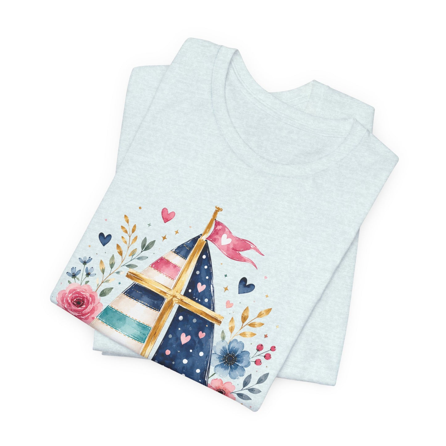 Jesus Is My Caption Sailboat T-Shirt — Floral Patriotic Christian Tee