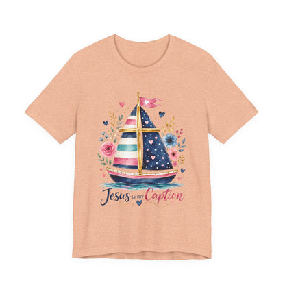 Jesus Is My Caption Sailboat T-Shirt — Floral Patriotic Christian Tee