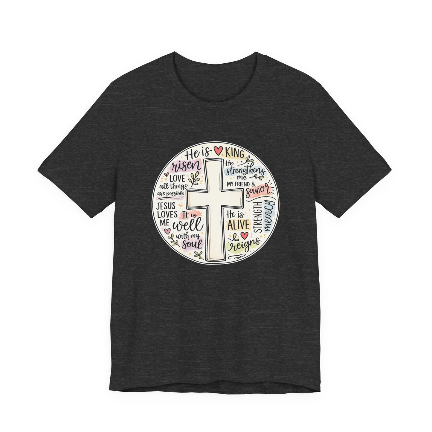 Christian Cross Faith T-Shirt — He Is Risen Inspirational Graphic Tee