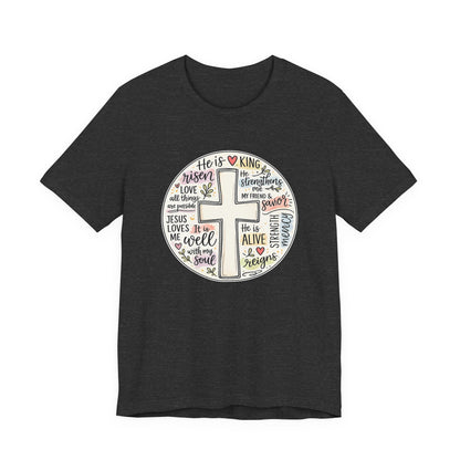 Christian Cross Faith T-Shirt — He Is Risen Inspirational Graphic Tee