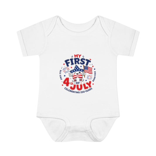 Baby Bodysuit – "My First 4th of July" Patriotic Infant Onesie