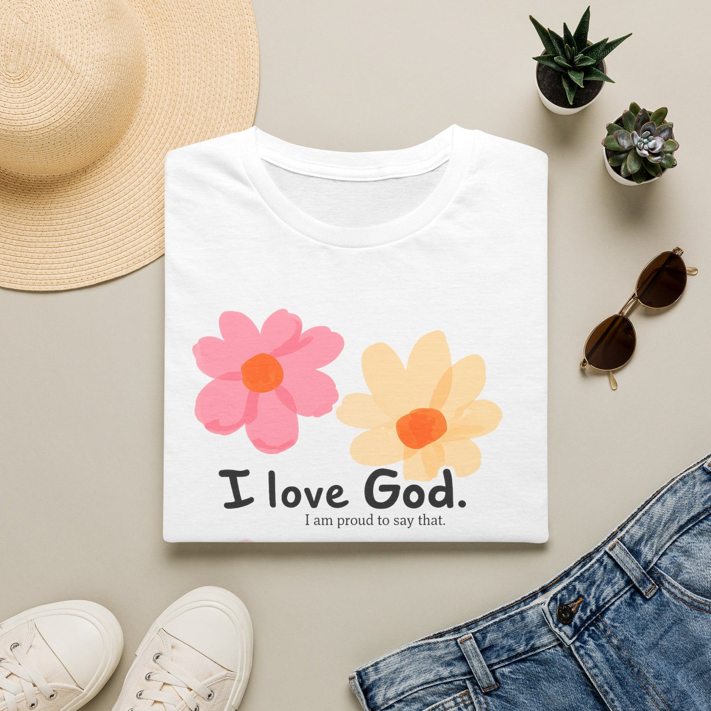 Christian Floral T‑Shirt — "I Love God" Cute Flower Faith Tee