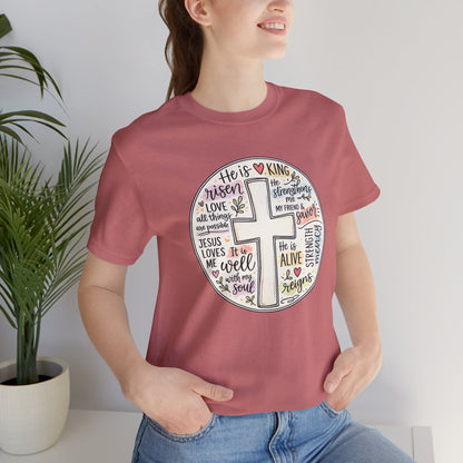 Christian Cross Faith T-Shirt — He Is Risen Inspirational Graphic Tee