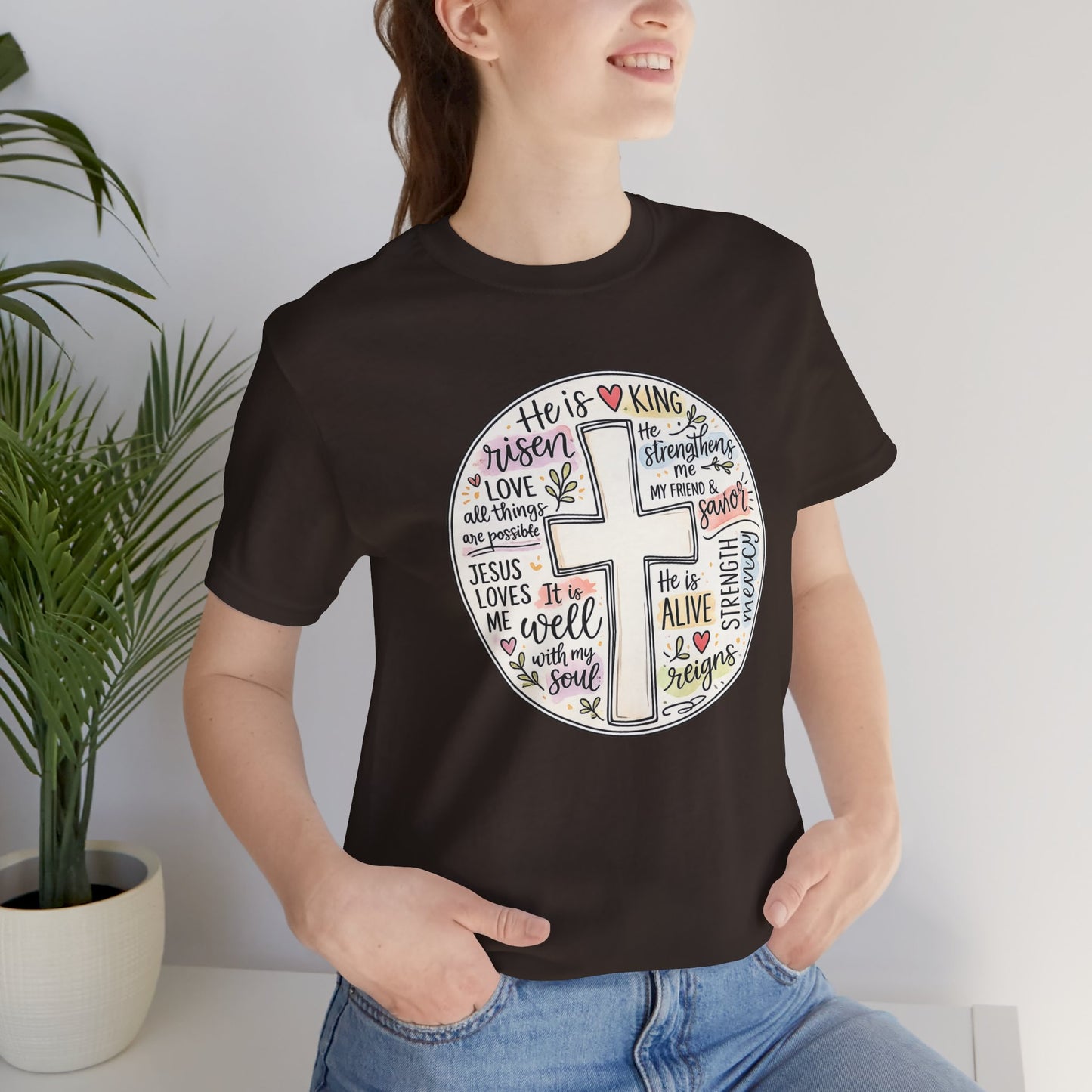 Christian Cross Faith T-Shirt — He Is Risen Inspirational Graphic Tee