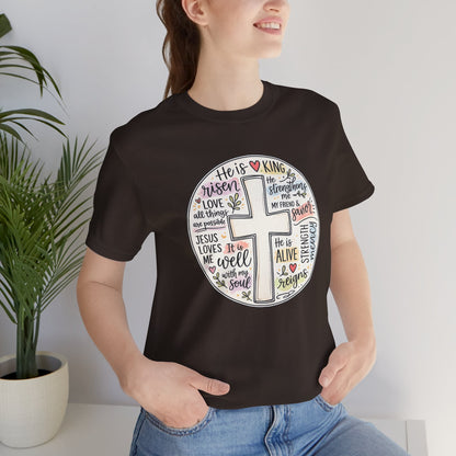Christian Cross Faith T-Shirt — He Is Risen Inspirational Graphic Tee