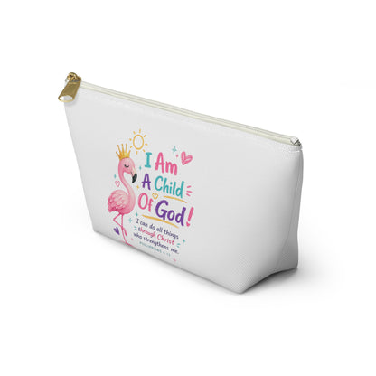 Child of God Flamingo Accessory Pouch — 'I Am A Child Of God' T-Bottom Makeup Bag