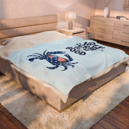Velveteen Plush Blanket - "Holy Crab God Is Good" Patriotic Crab Throw (4th of July, Coastal Beach Gift)