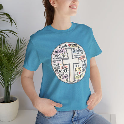 Christian Cross Faith T-Shirt — He Is Risen Inspirational Graphic Tee