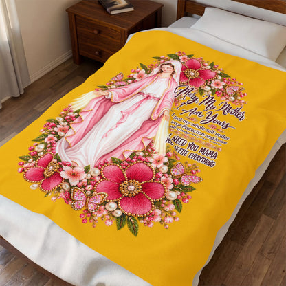 Our Lady Prayer Velveteen Plush Blanket – Mary My Mother Devotional Throw