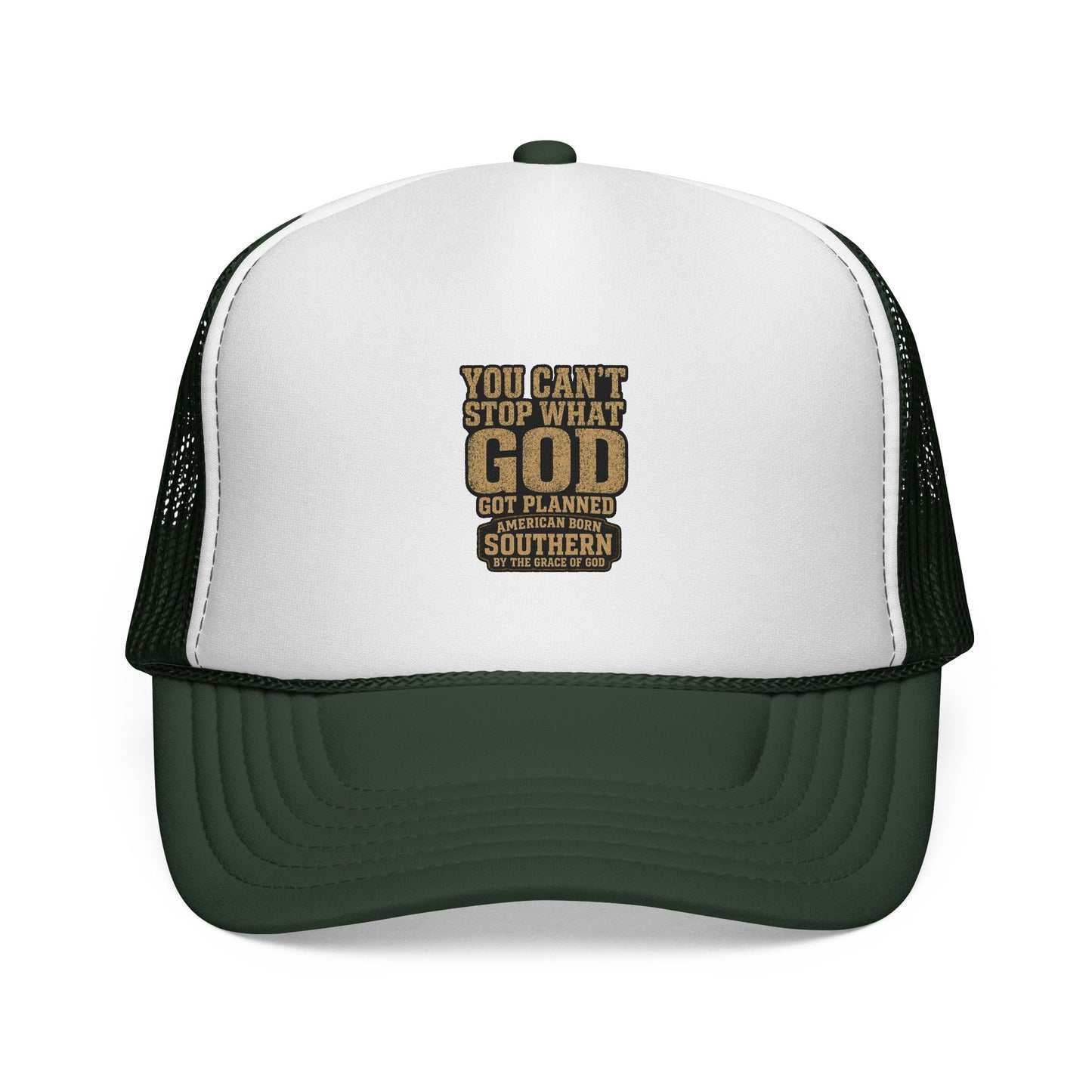 Southern Faith Trucker Cap — "You Can't Stop What God Got Planned" Mesh Hat