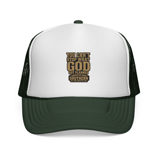 Southern Faith Trucker Cap — "You Can't Stop What God Got Planned" Mesh Hat