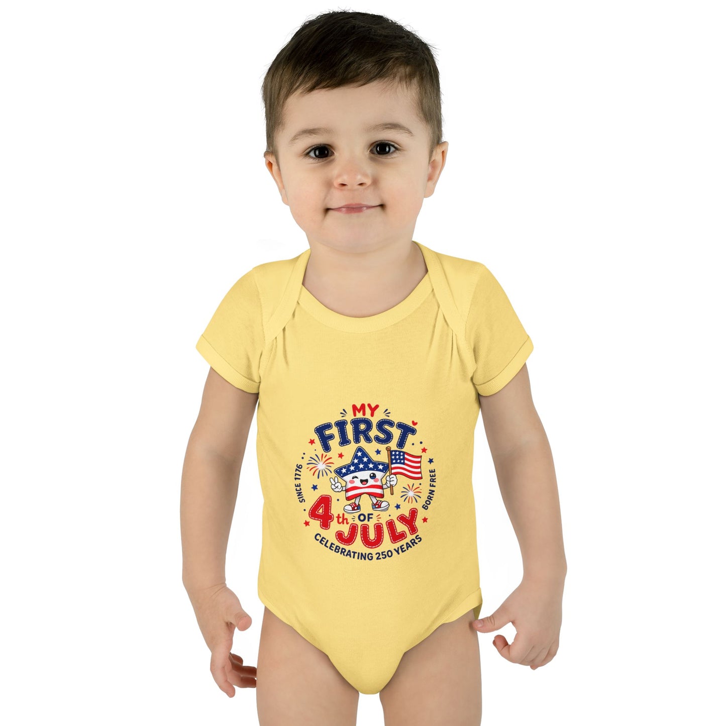 Baby Bodysuit – "My First 4th of July" Patriotic Infant Onesie