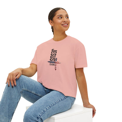 Jesus Is King American Flag Cross Women's Boxy Tee